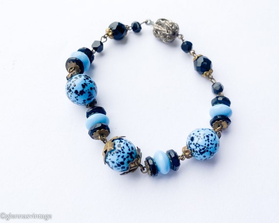 1940s Blue Beaded Bracelet | 40s Colorful Vintage… - image 1