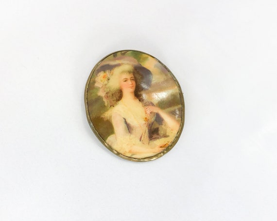 1900s Figural Cameo Brooch | Antique Celluloid Po… - image 6