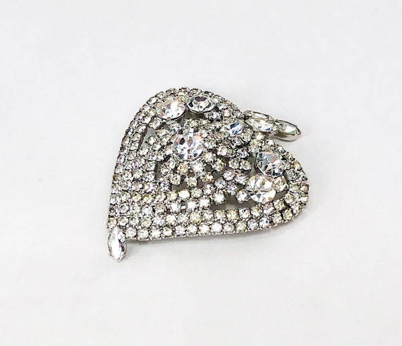 1950s Rhinestone Heart Brooch | 50s Rhinestone He… - image 3