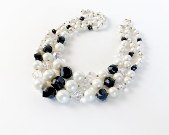 1950s Black & White Beaded Necklace | 50s Multi S… - image 4