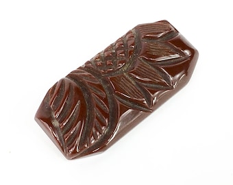 1930s Brown Bakelite Brooch | 30s Brown Floral Carved Bakelite Pin