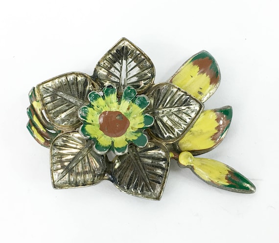 1930s  Glass Flower Brooch | Vintage Molded Glass Floral Pin | Kantor