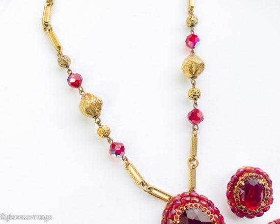 1950s Red Gold Necklace & Earrings Set | 50s Red … - image 7