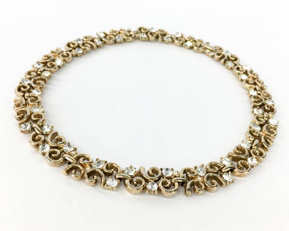 Trifari | 1950s Gold Rhinestone Choker | 50s Gold… - image 3