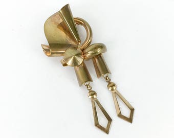 Broche Art Déco em Latão dos Anos 1930 | Pingente Geométrico Vintage em Ouro