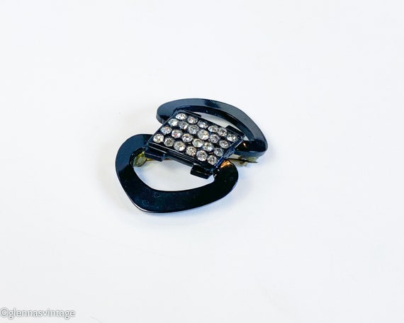 1930s Black Lucite & Rhinestone Brooch | 30s Blac… - image 8