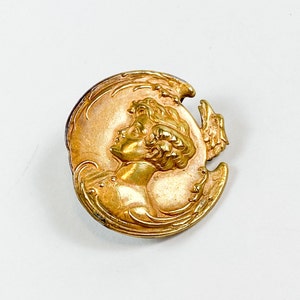 1900s Brass Cameo Belt Buckle | Cameo Brass Buckle | Engraved Brass Belt Buckle