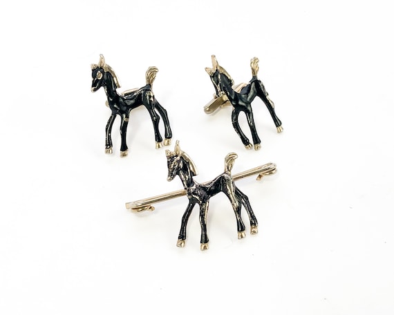 1940s Black Horse Cufflinks Set | Vintage Cufflin… - image 2