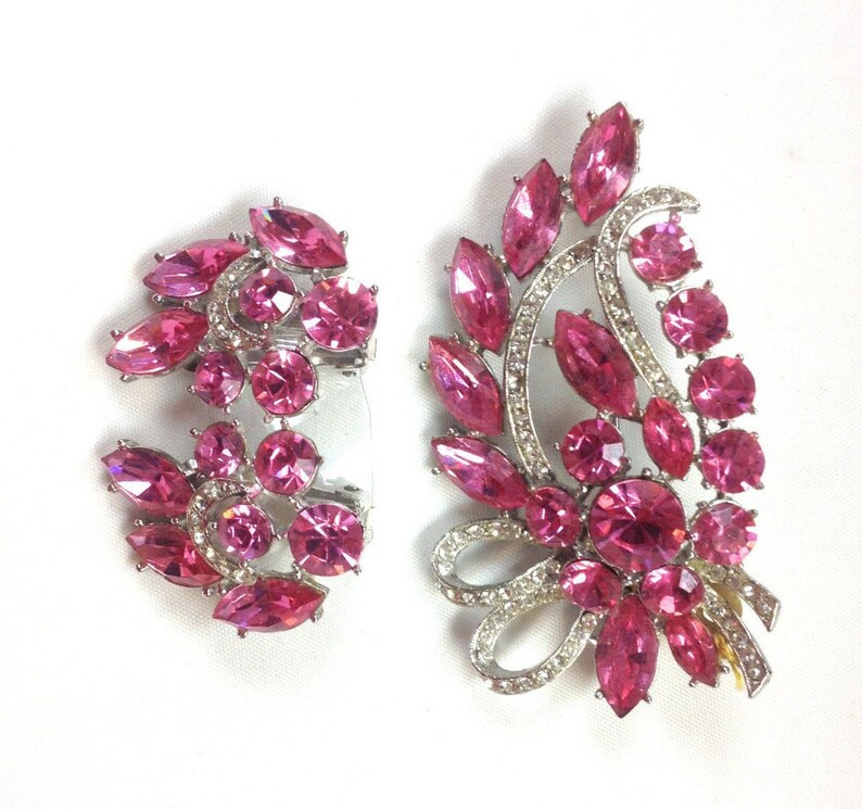 Weiss Pink Rhinestone Brooch & Earrings Set 1950s Pink Etsy