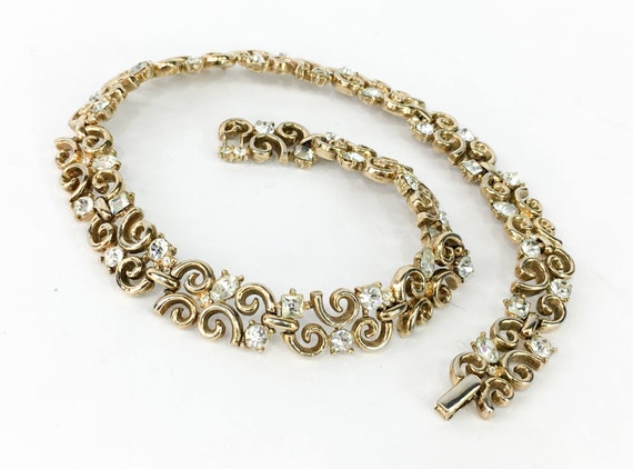 Trifari | 1950s Gold Rhinestone Choker | 50s Gold… - image 2