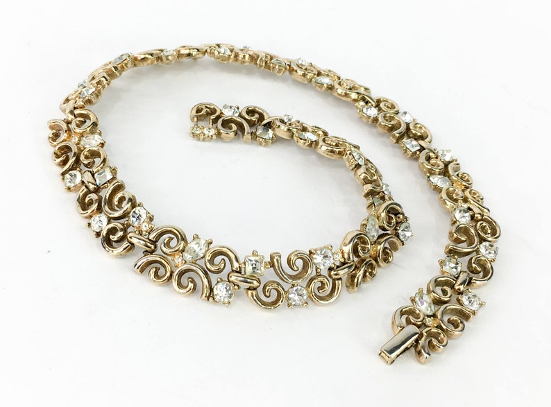 Trifari 1950s Gold Rhinestone Choker 50s Gold & Rhinestone Necklace Trifari image 2