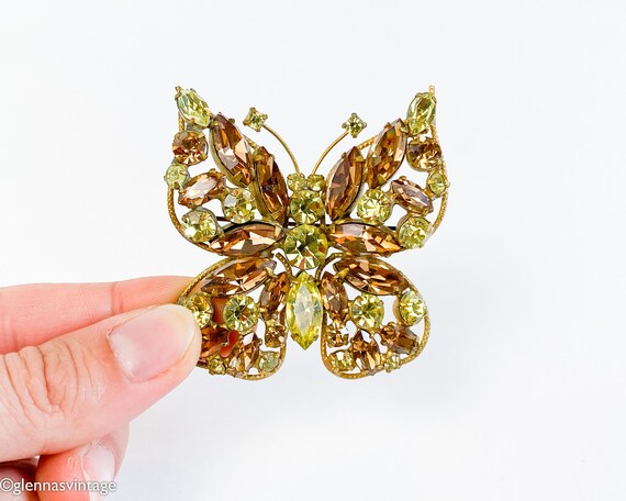 1950s Rhinestone Butterfly Brooch | 50s Yellow & … - image 7