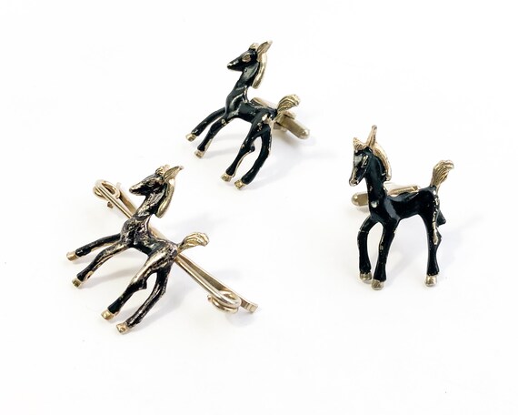 1940s Black Horse Cufflinks Set | Vintage Cufflin… - image 5