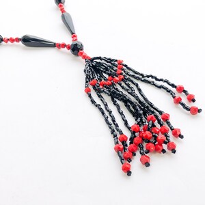 1920s Red & Black Beaded Necklace 20s Beaded Rope Necklace Flapper Necklace image 9