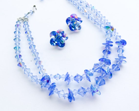 1950s Blue Crystal Necklace Set | 50s Blue Glass … - image 1