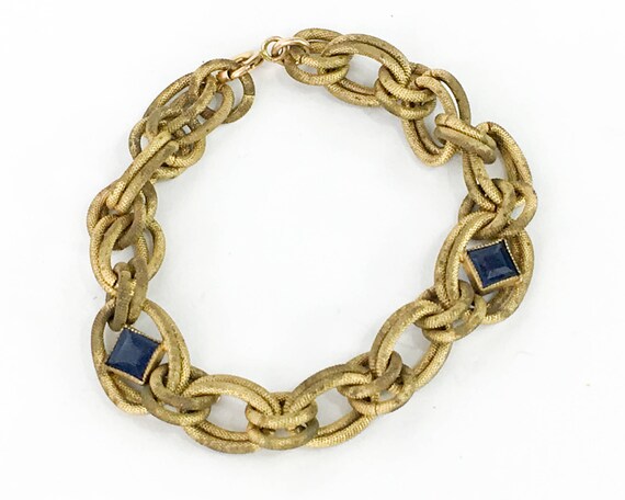 1930s Gold & Glass Chain Bracelet | 30s Gold Link… - image 3