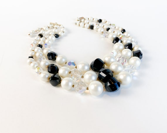 1950s Black & White Beaded Necklace | 50s Multi S… - image 3