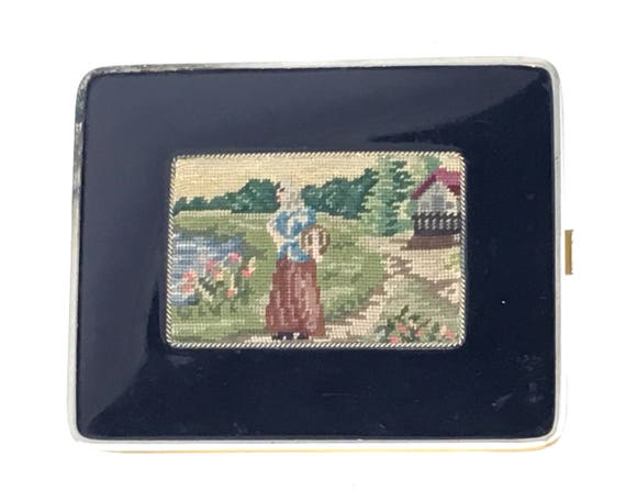 1940s Black Enamel Cigarette Case | 40s Black Nee… - image 3