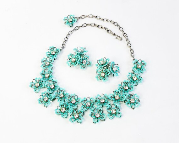 1960s Turquoise Flower Necklace Set | 60s Turquoi… - image 3