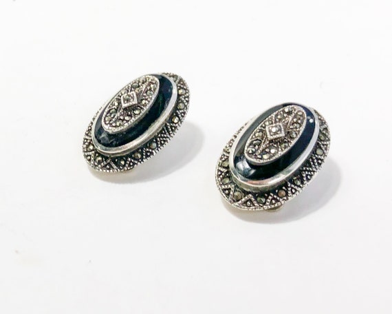 1980s Silver Marcasite Earrings |80s Silver & Mar… - image 5