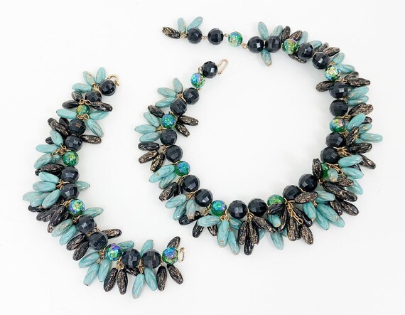 1960s Blue & Black Glass Necklace Set | 60s Turqu… - image 2