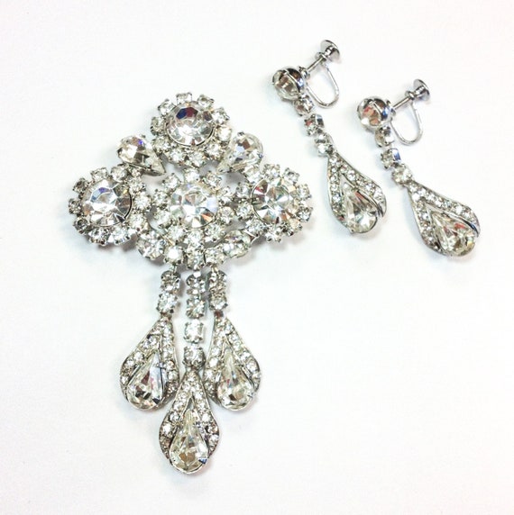 1950s Rhinestone Dangle Pin Earrings Set | 50s Rh… - image 3