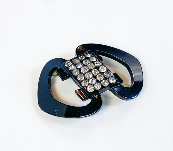 1930s Black Lucite & Rhinestone Brooch | 30s Blac… - image 3