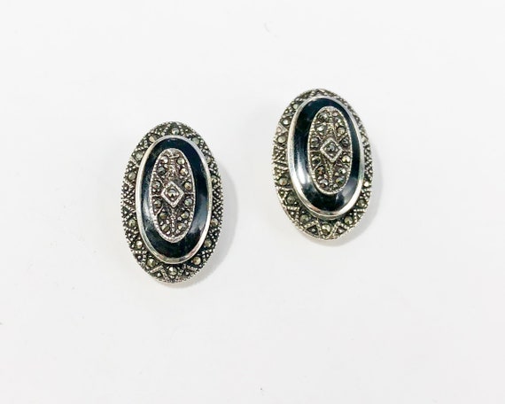 1980s Silver Marcasite Earrings |80s Silver & Mar… - image 4