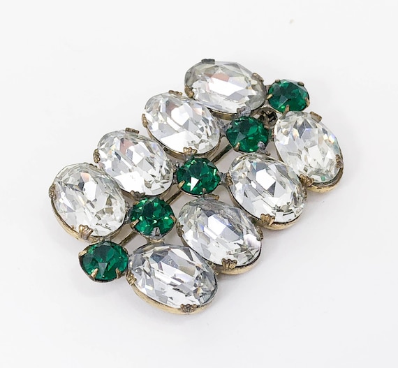 1930s Large Crystal Brooch | 30s Clear Ovals & Gr… - image 1