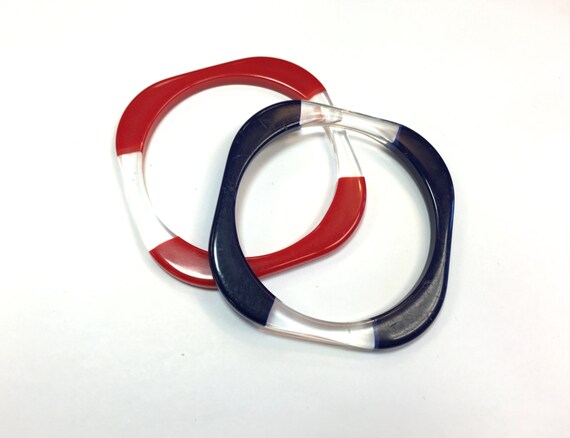 1960s  Red & Blue Bangle Bracelets | 60s Red Blue… - image 2