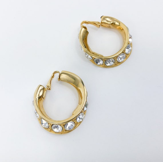KJL | 1980s Gold & Rhinestone Hoop Earrings | 80s… - image 4