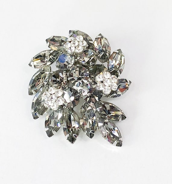 Weiss | 1950s Smokey Gray Rhinestone Brooch | 50s 