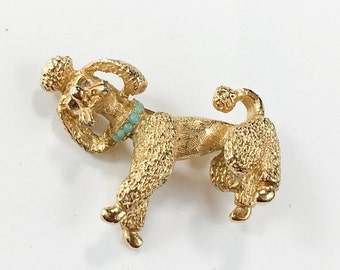 1960s Gold Poodle Brooch | Vintage Poodle Dog Pin | Weiss