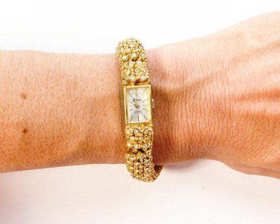 1950s Gold Rhinestone Ladies Watch | 50s Gold Ser… - image 8