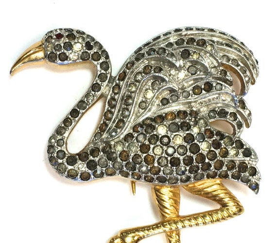 1940s Flamingo Fur Clip | 40s Flamingo Rhinestone… - image 1