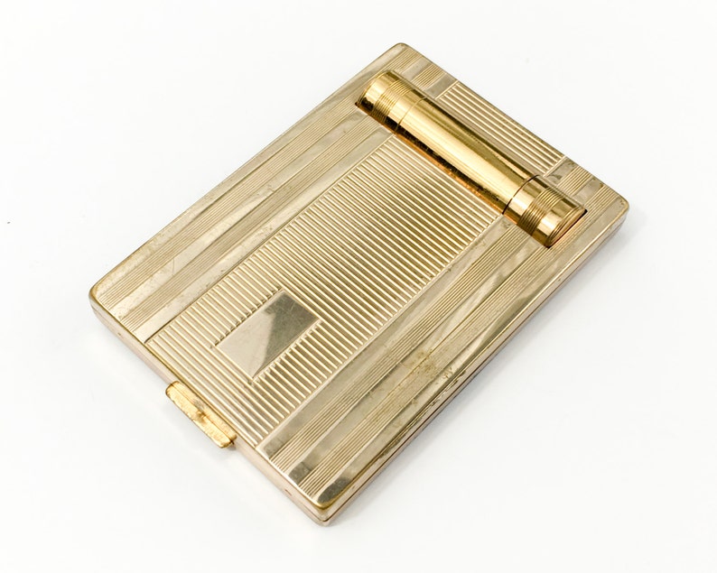 30s 40s Gold Compact Bourjois N.Y. Gold Art Deco Style Compact