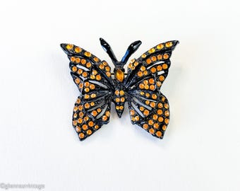 BROOCH- Elegant Black & Golden-tone Butterfly Brooch - Etsy display picture 1