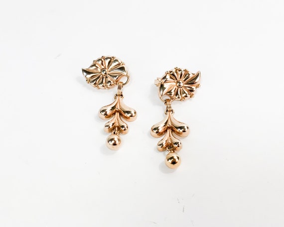 1950s Gold Drop Earrings | 50s Gold Flower Dangle… - image 3