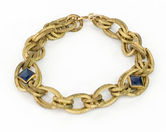 1930s Gold & Glass Chain Bracelet | 30s Gold Link… - image 1