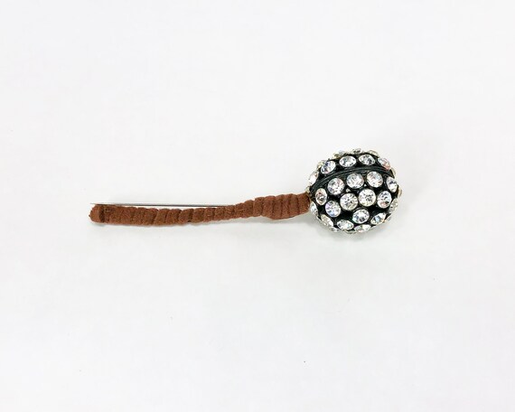 1940s Rhinestone Ball Hat Pin | 40s Black Rhinest… - image 5