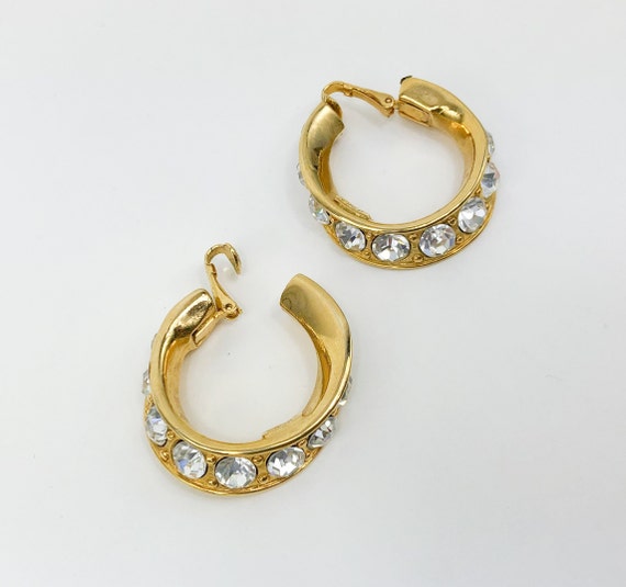KJL | 1980s Gold & Rhinestone Hoop Earrings | 80s… - image 6