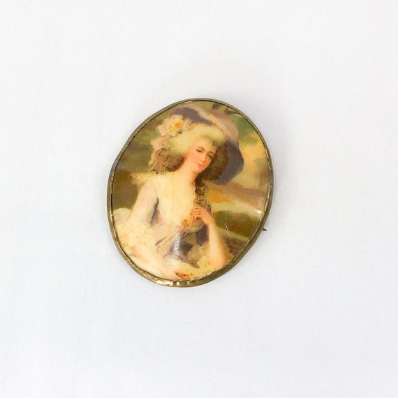 1900s Figural Cameo Brooch | Antique Celluloid Po… - image 2