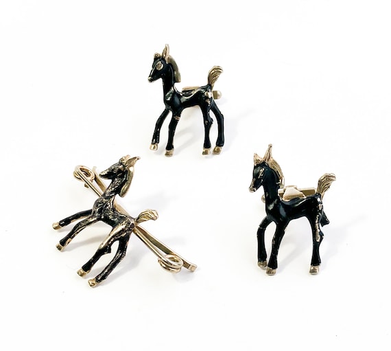 1940s Black Horse Cufflinks Set | Vintage Cufflin… - image 3