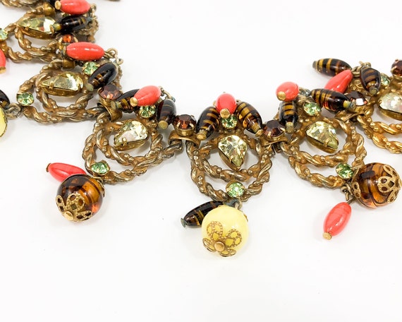 1940s Gold Rhinestone & Art Glass Necklace | 40s … - image 3
