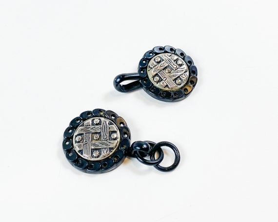 1930s Silver & Black Coat Buckle Vintage Celluloi… - image 6