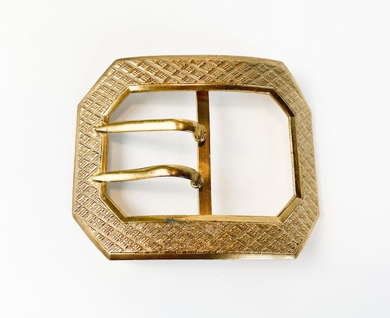 1900s Engraved Brass Buckle | Vintage Gold Sash Buckle - Gem display picture 1