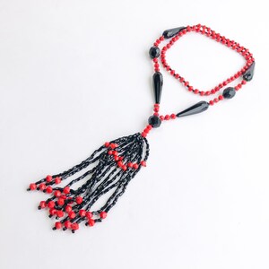 1920s Red & Black Beaded Necklace 20s Beaded Rope Necklace Flapper Necklace image 3