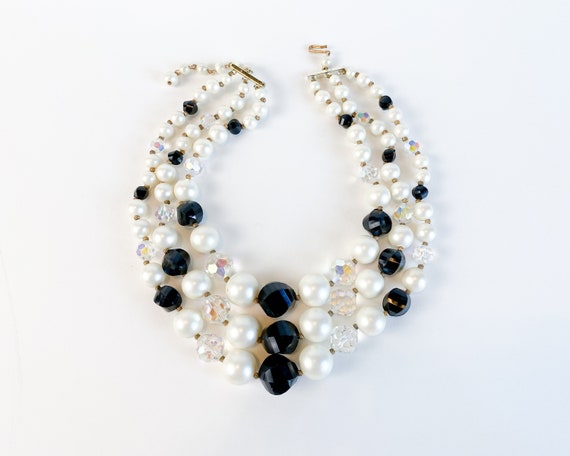 1950s Black & White Beaded Necklace | 50s Multi S… - image 6