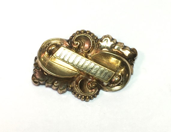 1900s Gold Bar Brooch  | Gold Filled Scrolling Br… - image 3