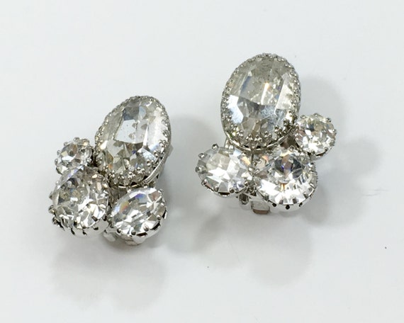 1950s Rhinestone Cluster Earrings | 50s Rhineston… - image 1